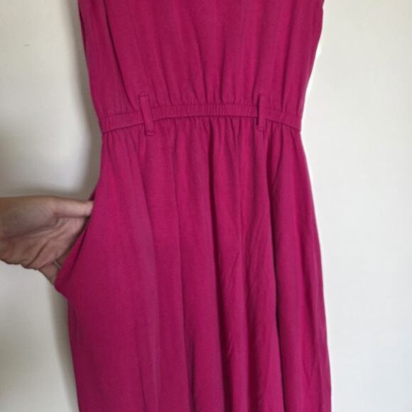 Vtg LL Bean Midi Dress Womens M Pink Stretch Pockets USA Retro Cotton Minimalist - Picture 3 of 10